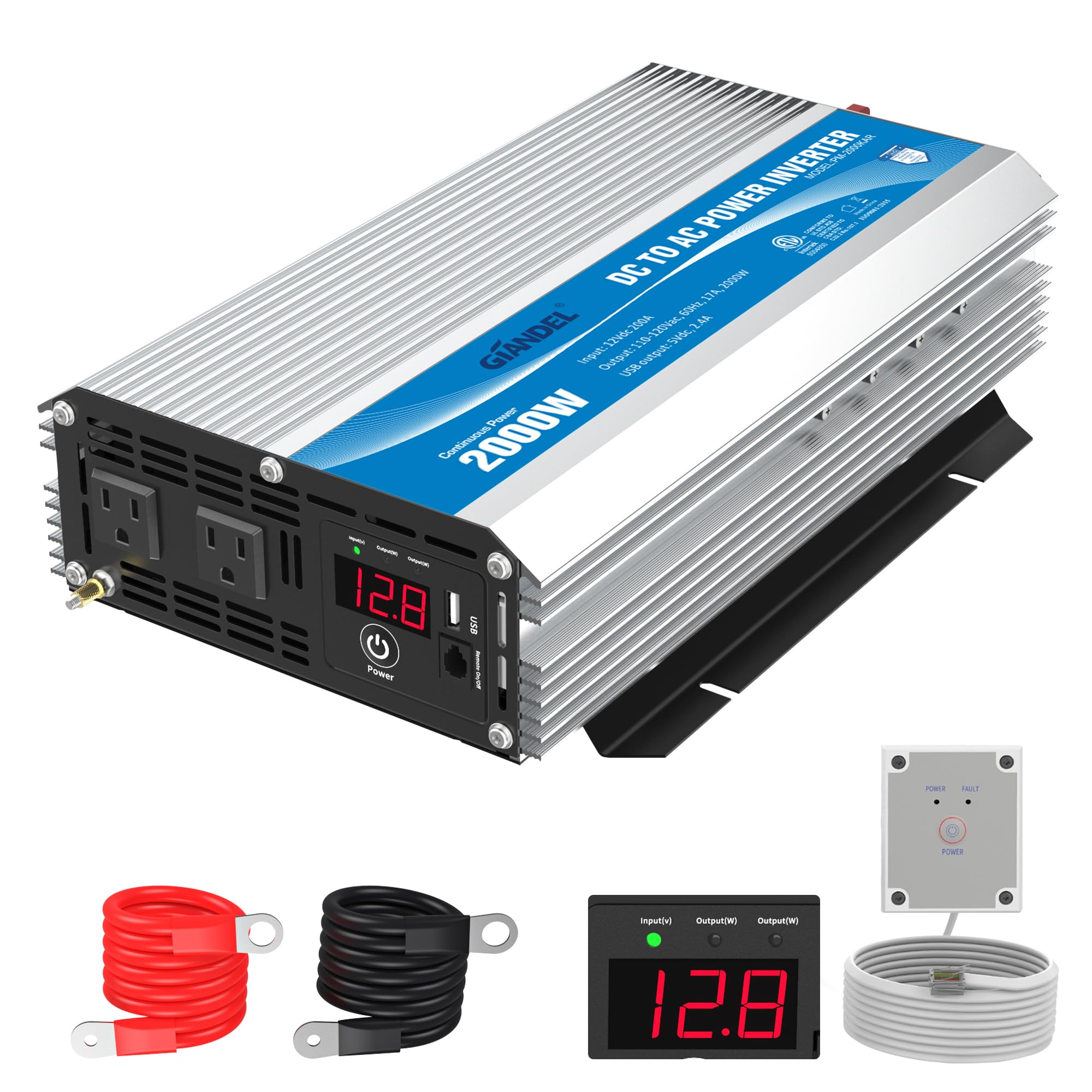 Inversor De Potência Giandel 2000w 12v Dc Para 110v 120v Ac Etl Listado