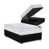 Cama Box Baú Casal Tecido Sintético Preto Com Colchão 138 Toronto Molas Ensacadas Branco D33
