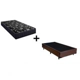 Cama Box Solteiro 88 Tecido Sintético Marrom Com Colchão Lisboa Bello Box Espuma D28 Preto