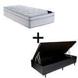 Cama Baú Solteiro 88 Tecido Sintético Preto Com Colchão Toronto Molas Ensacadas Branco D33