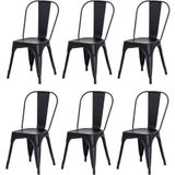 Kit 6 Cadeiras Tolix Fosca Aço Industrial Preto, Estilo Retrô Para Sala, Cozinha Ou Escritório