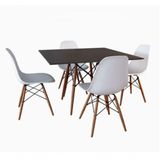 Conjunto Mesa Jantar Quadrada Eiffel 90cm Preto Mdf + 4 Cadeiras Charles Eames Brancas
