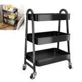 Carrinho Multiuso Organizador Brinquedos Sala Cozinha Manicure 3 Prateleiras Auxiliar Em Aço Profissional Preto
