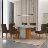 Mesa De Jantar Aspen 180cm Tampo Mdf E Vidro 6 Cadeiras Lisboa Veludo Marrom/nat/off/serig. Off