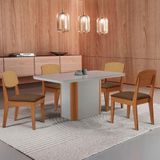 Mesa De Jantar Isadora 120cm Tampo Mdf Vidro Com 4 Cadeiras Veludo Marrom/off/nat/serig Off