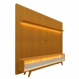 Rack Reluz 3 Gavetas Com Painel Para Tv Até 75 Polegadas Led Ripado Nobre Naturale E Off White