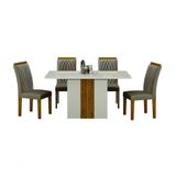Conjunto De Mesa De Jantar Doha Off White E Freijó E 6 Cadeiras Juli Camurça