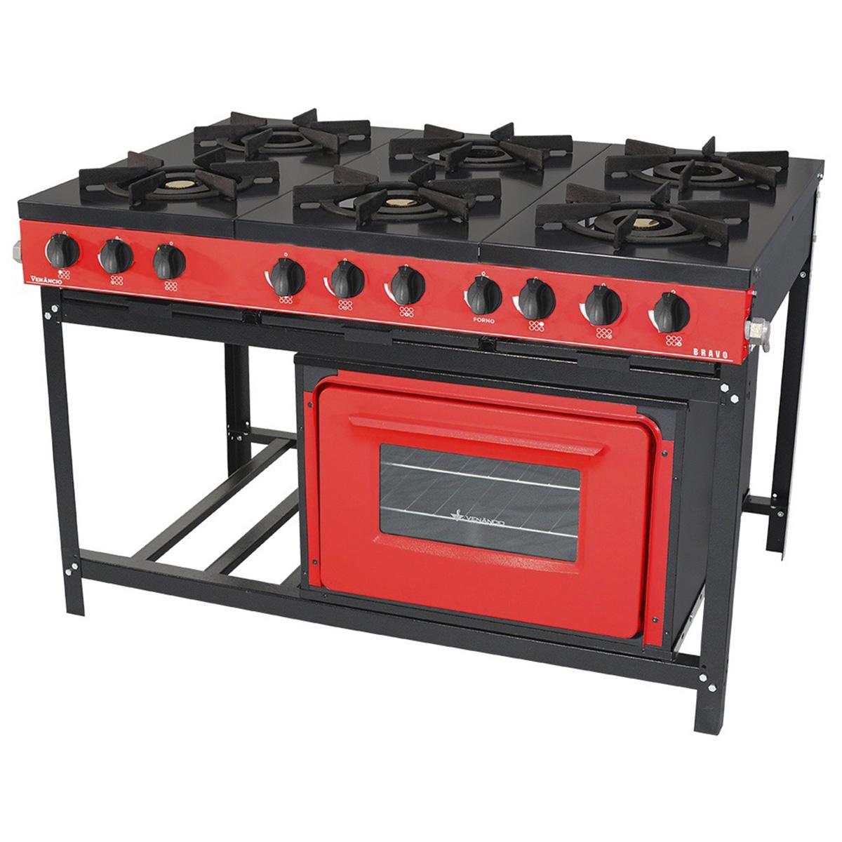 Fogão 6 Bocas Venâncio Bravo Com Forno Vermelho - Br6bfvm