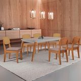 Mesa De Jantar Copper 180cm Tampo Mdf Vidro 6 Cadeiras Linho Capuccino/off/nat/serig. Off