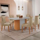 Mesa De Jantar Aspen 180cm Tampo Mdf Vidro 6 Cad Isadora Turim 07/nat/off/serig. Off