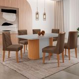 Mesa De Jantar Aspen 180cm Tampo Mdf Vidro 6 Cad Isadora Veludo Marrom/nat/off/serig. Off