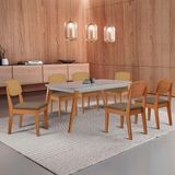 Mesa De Jantar Copper 180cm Tampo Mdf Vidro 6 Cadeiras Veludo Capuccino/off/nat/serig Off