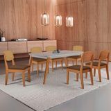 Mesa De Jantar Copper 180cm Tampo Mdf Vidro 6 Cadeiras Veludo Marrom/off/nat/serig Off