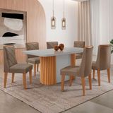 Mesa De Jantar Aspen 180cm Tampo Mdf Vidro 6 Cad Isadora Veludo Capuccino/off/nat/serig. Off