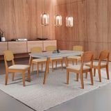 Mesa De Jantar Copper 180cm Tampo Mdf Vidro 6 Cadeiras Veludo Creme /off /naturale /serig Off