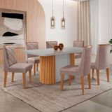 Mesa De Jantar Aspen 180cm Tampo Mdf Vidro 6 Cad Isadora Linho Capuccino/nat/off/serig. Off