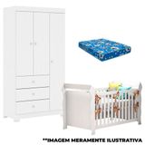 Berço Americano Lara E Guarda Roupa Duda 3 Portas Branco Brilho Com Colchão Phoenix Baby