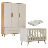 Berço Americano Ludmila E Guarda Roupa Infantil Lorena 3 Portas Off White Bétula Com Colchão Gazin - Carolina Baby