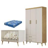 Berço Americano E Guarda Roupa Infantil Ludmila Off White Bétula Com Colchão Ortobom - Carolina Baby