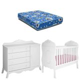 Berço Americano Com Colchão E Cômoda Infantil Realeza Branco Acetinado Canaã
