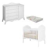 Berço Americano E Cômoda 1 Porta Realeza Branco Acetinado Com Colchão Gazin Canaã