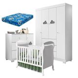 Quarto De Bebê Ane Com Berço Americano Danny Branco Brilho E Colchão Ortobom Phoenix Baby