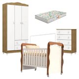 Quarto De Bebê Mel Flat E Berço Americano New Nanda Branco Acetinado Amadeirado Com Colchão Gazin - Carolina