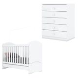 Berço Nacional Bala De Menta E Cômoda Infantil Pique-esconde Branco - Henn