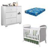 Berço Americano Danny E Cômoda Infantil Ane Branco Brilho Com Colchão Ortobom Phoenix Baby