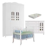 Quarto De Bebê New Selena 4 Portas Com Berço Lila E Cômoda Gran Selena Branco Brilho E Colchão Gazin Carolina Móveis