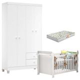 Berço Americano Lara Com Colchão Gazin E Guarda Roupa Ternura Baby 4 Portas Branco Flex - Incorplac