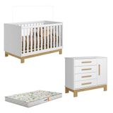 Berço Americano 4315 E Cômoda Sapateira 4355 Q Encanto Slim Branco Acetinado Com Colchão Gazin - Qmovi