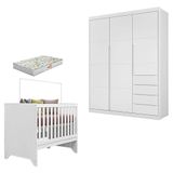 Berço Americano Maya E Guarda Roupa Infantil Blenda Branco Acetinado Com Colchão Gazin - Phoenix Baby