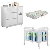 Berço Americano Lila E Cômoda Infantil Ane Branco Brilho Com Colchão Gazin Phoenix Baby