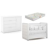 Berço Americano Com Capitonê New Boucle E Cômoda Infantil Tutto New Branco Acetinado E Colchão Gazin - Matic