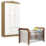 Berço Americano Lara Com Guarda Roupa Infantil Mel Flat 3 Portas Branco Acetinado Amadeirado Carolina