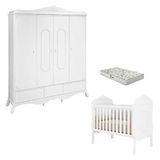 Berço Americano E Guarda Roupa Realeza Branco Acetinado Com Colchão Gazin Canaã