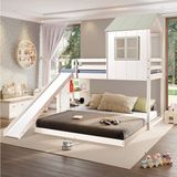 Beliche Queen Montessoriano Cabana Family Com Escorregador E Estante Casatema Branco/verde