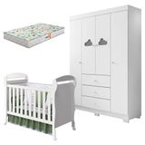 Berço Americano Danny E Guarda Roupa Infantil Ane Branco Brilho Com Colchão Gazin Phoenix Baby