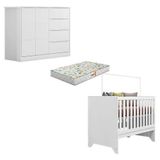 Berço Americano Retro Maya E Cômoda Infantil Eloá Branco Acetinado Com Colchão Gazin Phoenix Baby