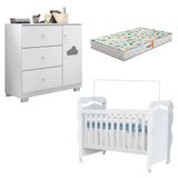 Berço Americano New Nanda E Cômoda Infantil Ane Branco Brilho Com Colchão Gazin Phoenix Baby