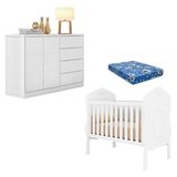 Berço Americano Realeza E Cômoda Infantil Blenda Branco Acetinado Com Colchão Ortobom - Phoenix Baby