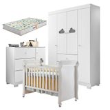 Quarto De Bebê Ane Com Berço Americano Mirelle Branco Brilho E Colchão Gazin Phoenix Baby