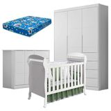 Quarto De Bebê Eloá Com Berço Americano Danny Branco Acetinado E Colchão Da Ortobom Phoenix Baby