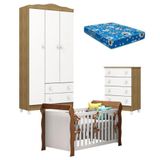 Quarto De Bebê Mel Flat E Berço Americano Lara Branco Acetinado Amadeirado Com Colchão Ortobom - Carolina