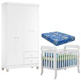 Berço Americano Lila Com Colchão E Guarda Roupa Ternura Baby 4 Portas Branco Flex - Incorplac