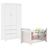 Berço Americano Lara Com Guarda Roupa Duda 3 Portas Branco Brilho Phoenix Baby