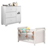 Berço Americano Lara E Cômoda Infantil Ane Branco Brilho Phoenix Baby