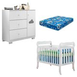 Berço Americano Lila E Cômoda Infantil Ane Branco Brilho Com Colchão Ortobom Phoenix Baby