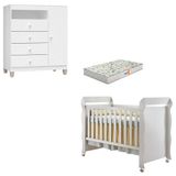 Berço Americano Mirelle Com Colchão Gazin E Cômoda Infantil Ternura Baby Branco Brilho - Incorplac